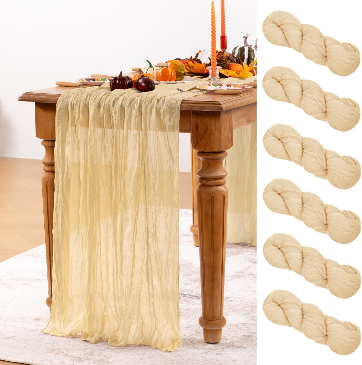Champagne Gold Cheesecloth Table Runner 6 Pack Fall Table Runners Boho Gauze 120 Inches Champagne