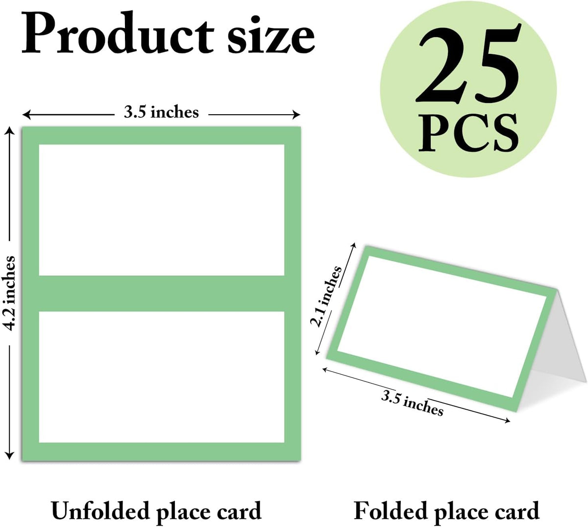 25 Pack Green Border Place Cards, Editable Name Cards for Table Setting, Tent Cards Food Label for
