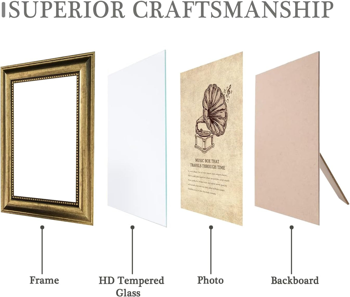 5x7 Picture Frames Set of 4- Rustic Retro Photo Frame with Real Glass Wall Mount and Tabletop