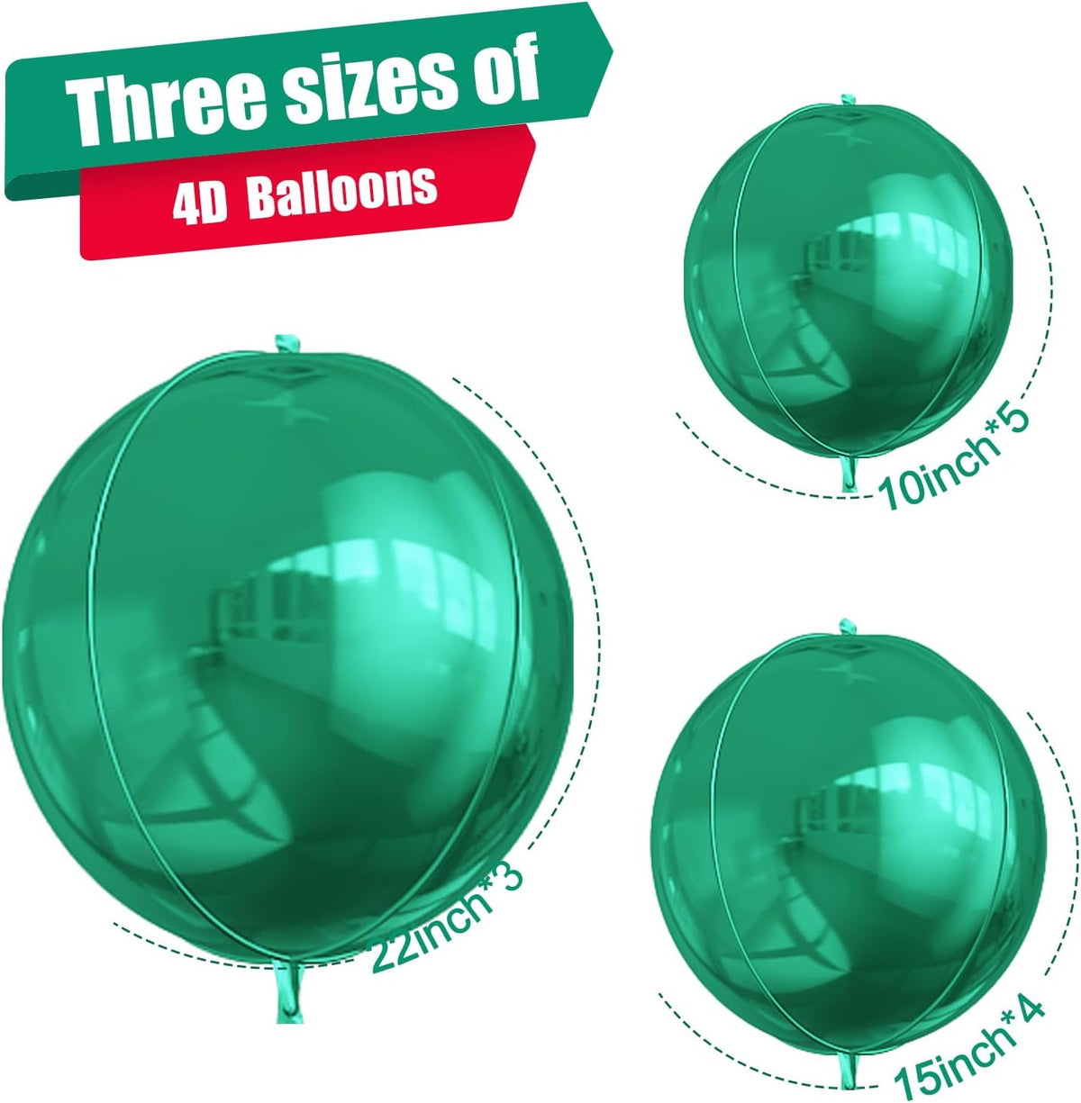 12Pcs Green Round Foil Balloons, 22" 15" 10" 4D Helium Ball Balloon, Metallic Green Foil Balloon