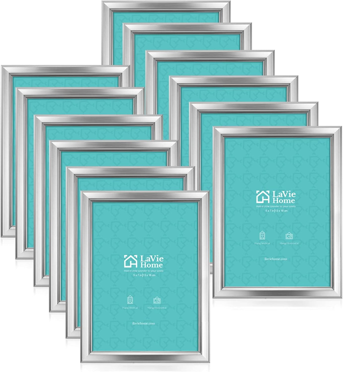 LaVie Home 5x7 Picture Frames (12 Pack, Silver) Simple Designed Photo Frames for Wall Mount