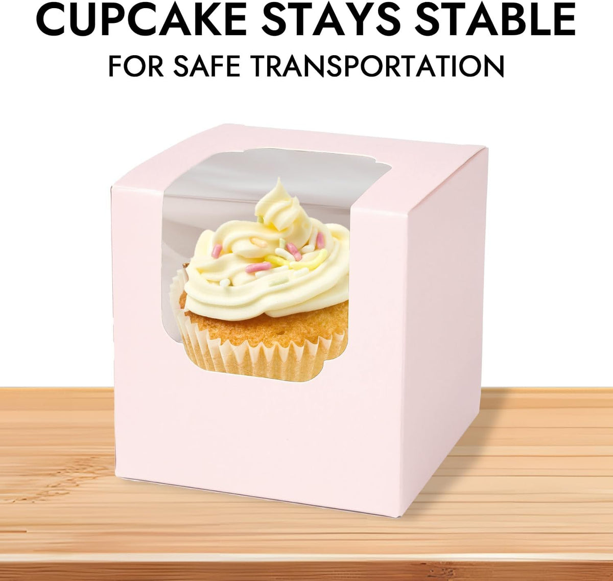 JCD 70 packs Pink Cupcake Boxes Individual Cupcake Container 3.5" x 3.5" x 3.5" Auto-Pop up Single