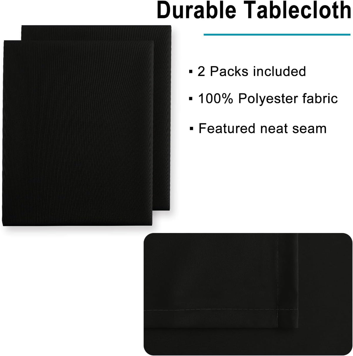Hiasan 2 Pieces Black Tablecloth Rectangle - Waterproof and Wrinklr Resistant Washable Polyester