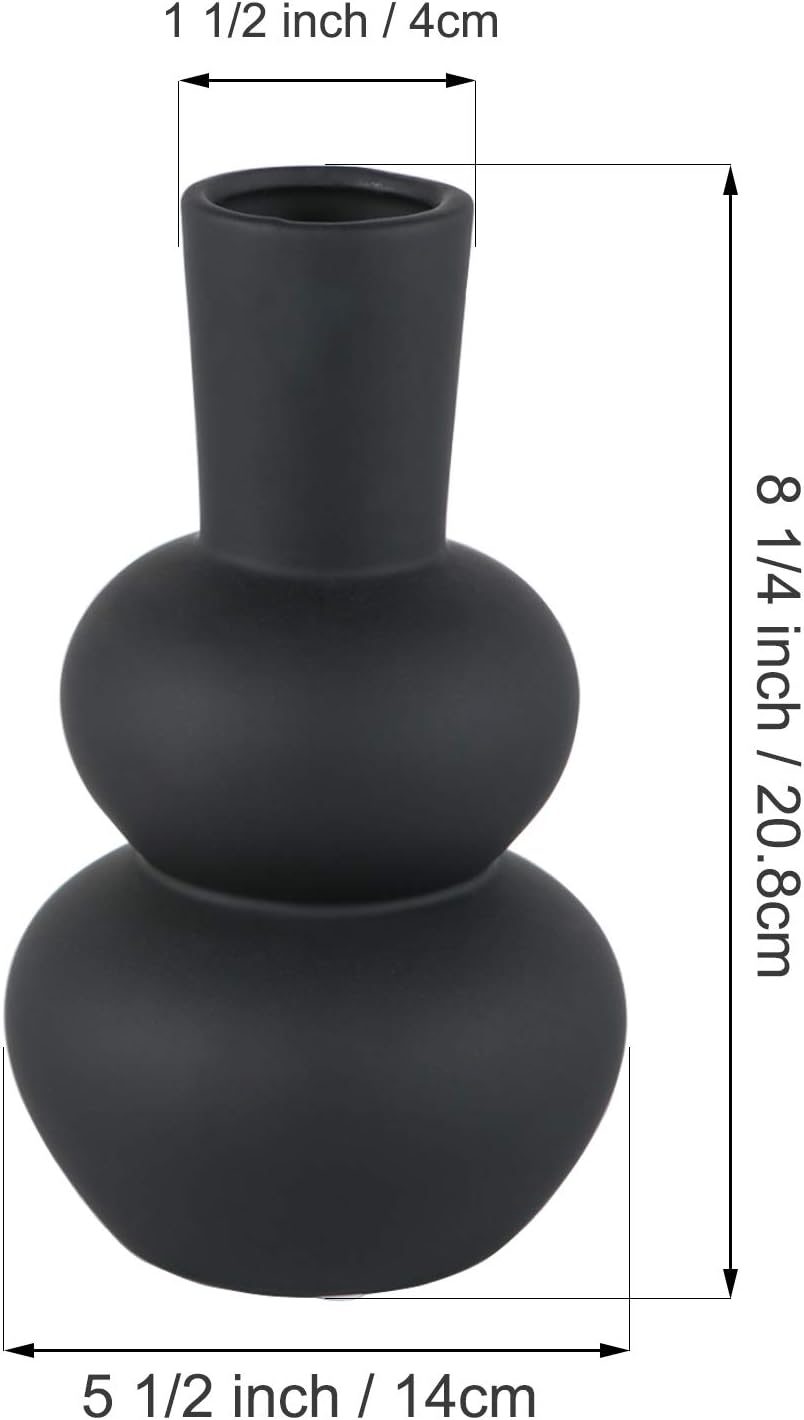 Black Ceramic Vase, Modern Vases for Pampas Grass, Matte Clay Vases for Wedding Boho Decor for