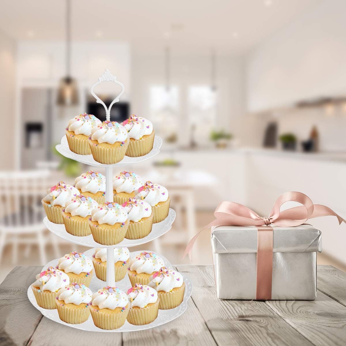 Coitak 3 Tier Cupcake Stand, Plastic Tiered Serving Stand, Dessert Tower Tray for Tea Party, Baby