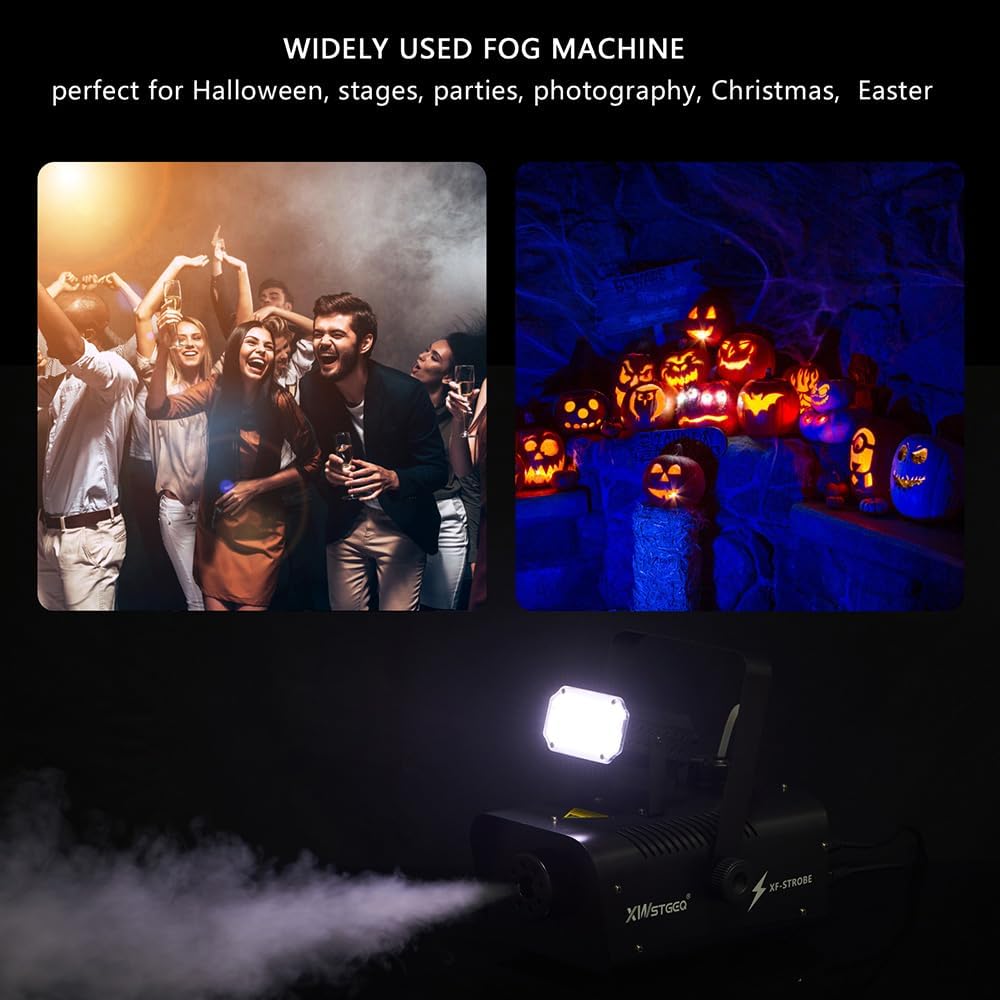 Fog Machine 1000W with Strobe Light, Wireless Remote, Perfect for Halloween, Parties, Concerts, and