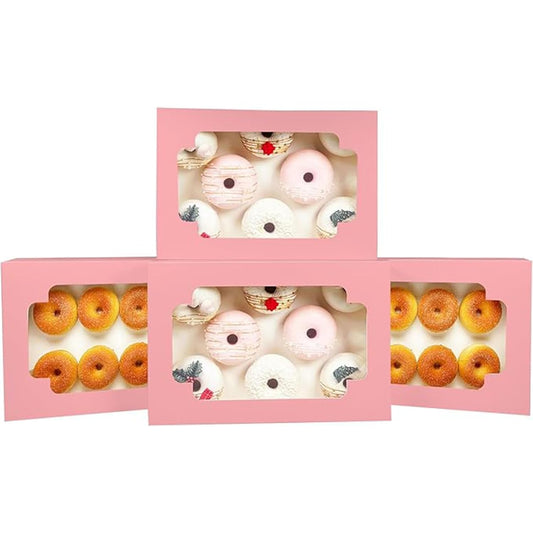 qiqee Auto-pop up Pink Cookie Box with Window 12x8x2.5 inch 32 Packs Two Uses One Second Folding