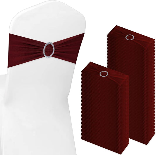 CHENGU 150 Pieces Spandex Stretch Chair Sashes Bows Elastic Chair Cover Bands Ties with Buckle