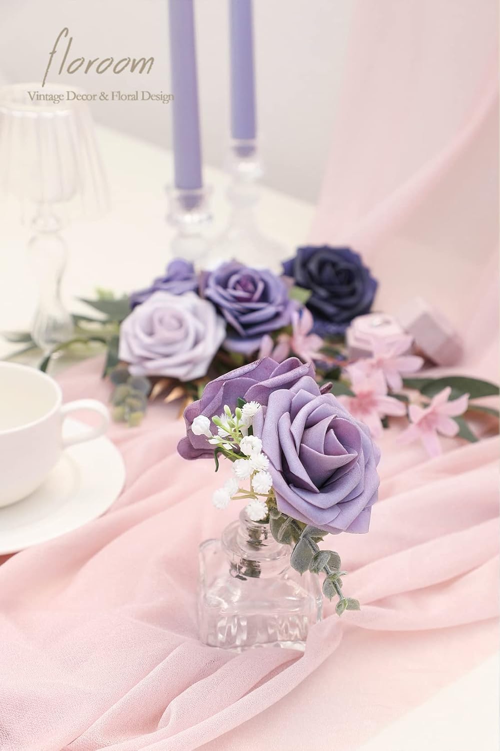 Floroom Artificial Flowers 25pcs Real Looking Lavender Purple Ombre Colors Foam Fake Roses with
