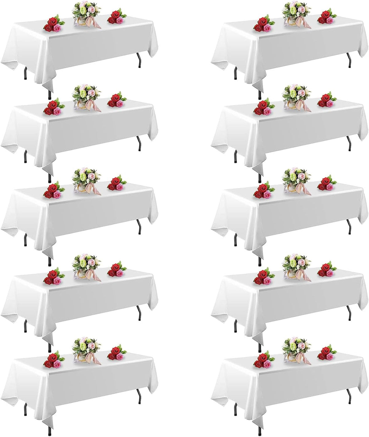 FINDYOU 10 Pack White Table Cloth Rectangle Table 60 x 102 Inch Tablecloths for 6 Foot Rectangle
