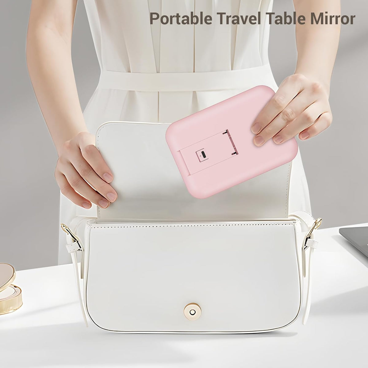 Kintion Travel Makeup Mirror, 6"*4.2" Rechargeable Portable LED Lighted Tabletop Vanity Mirror, 3