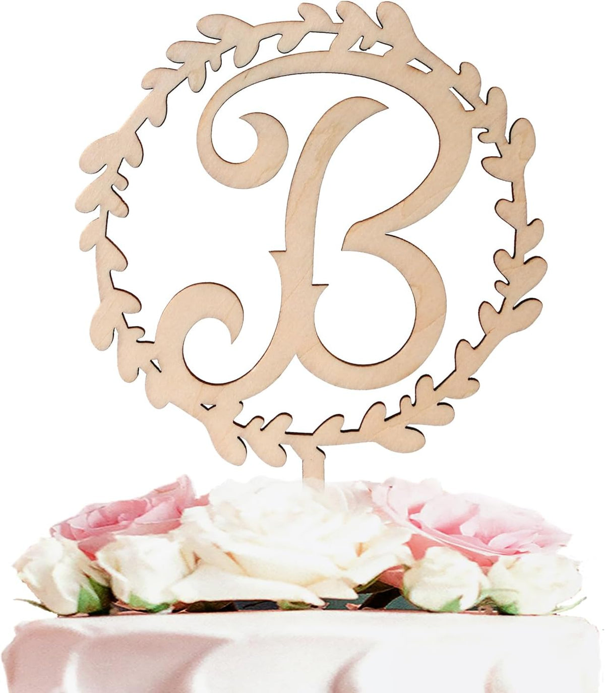 LINGTEER Personalized Inital Letter B Wooden Cake Topper Perfect for Birthday Rustic Wedding