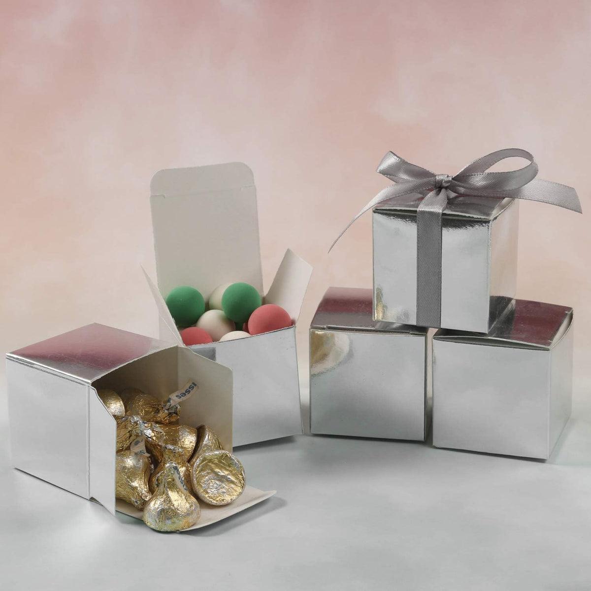 COTOPHER 60pcs Small Gift Boxes, Favor Boxes 2x2x2 inches Paper Gift Boxes with Ribbons Candy Box