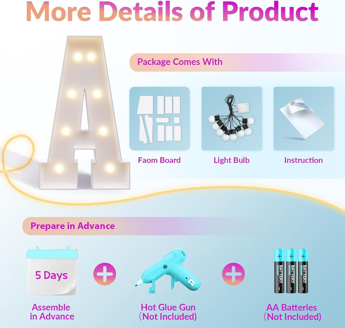 JoyMuse Marquee Letters 3 Feet Tall, Light Up Letters 3FT with Lights, Large Letters for Party