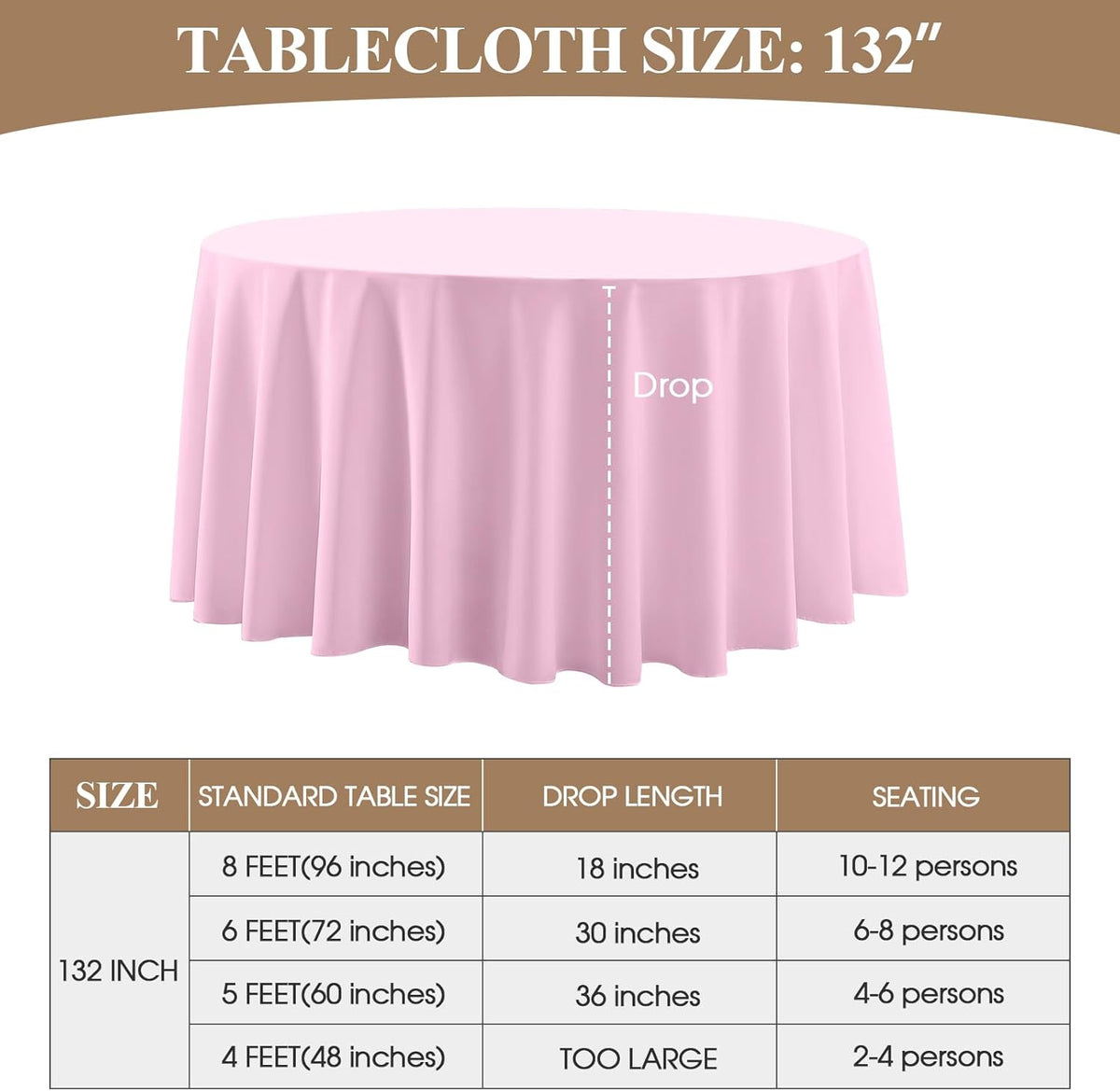 Round Tablecloth 132 Inch 2 Pack Pink Tablecloths Washable Decorative Linen Polyester Table Clothes