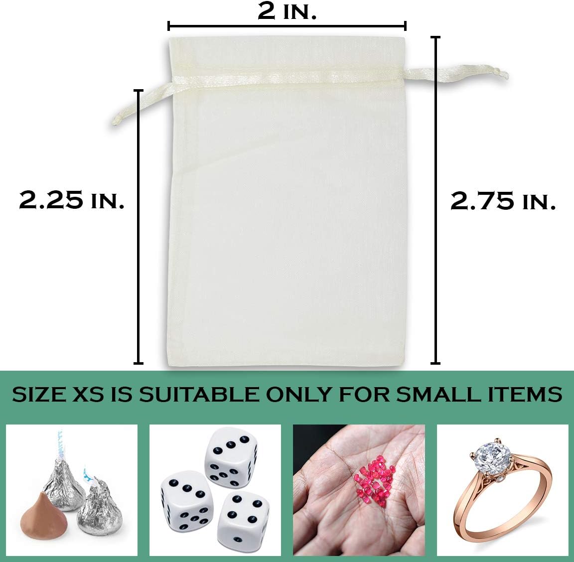 TheDisplayGuys 48-Pack 2" x 2-3/4" Cream/Beige Sheer Organza Gift Bags with Drawstring, Jewelry
