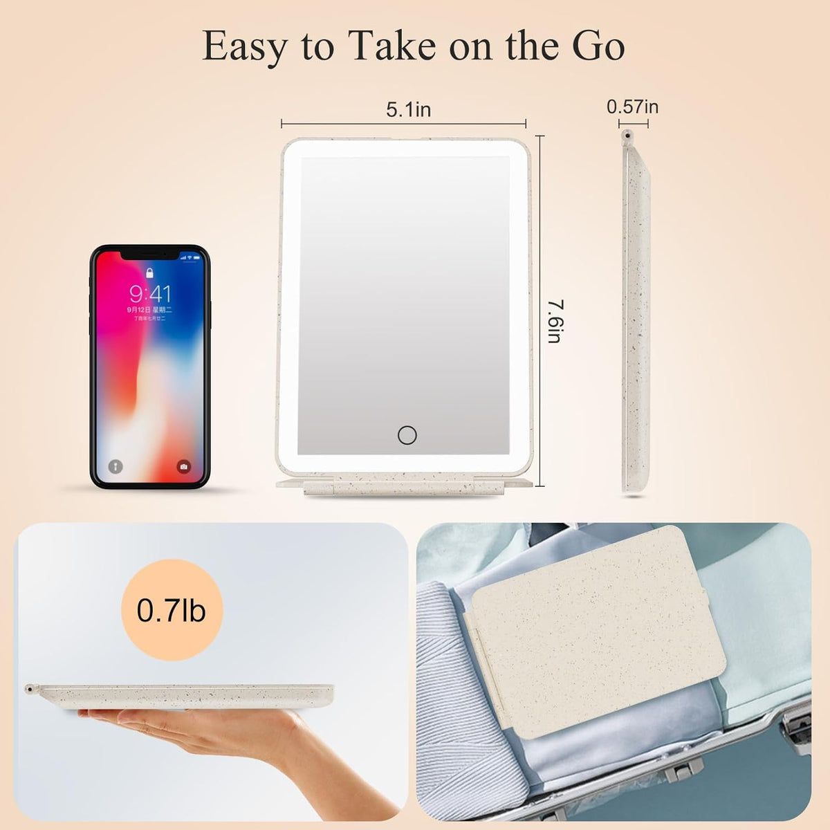 FUNTOUCH Rechargeable Travel Makeup Mirror with 72 Led Lights, Portable Lighted Makeup Mirror, 3