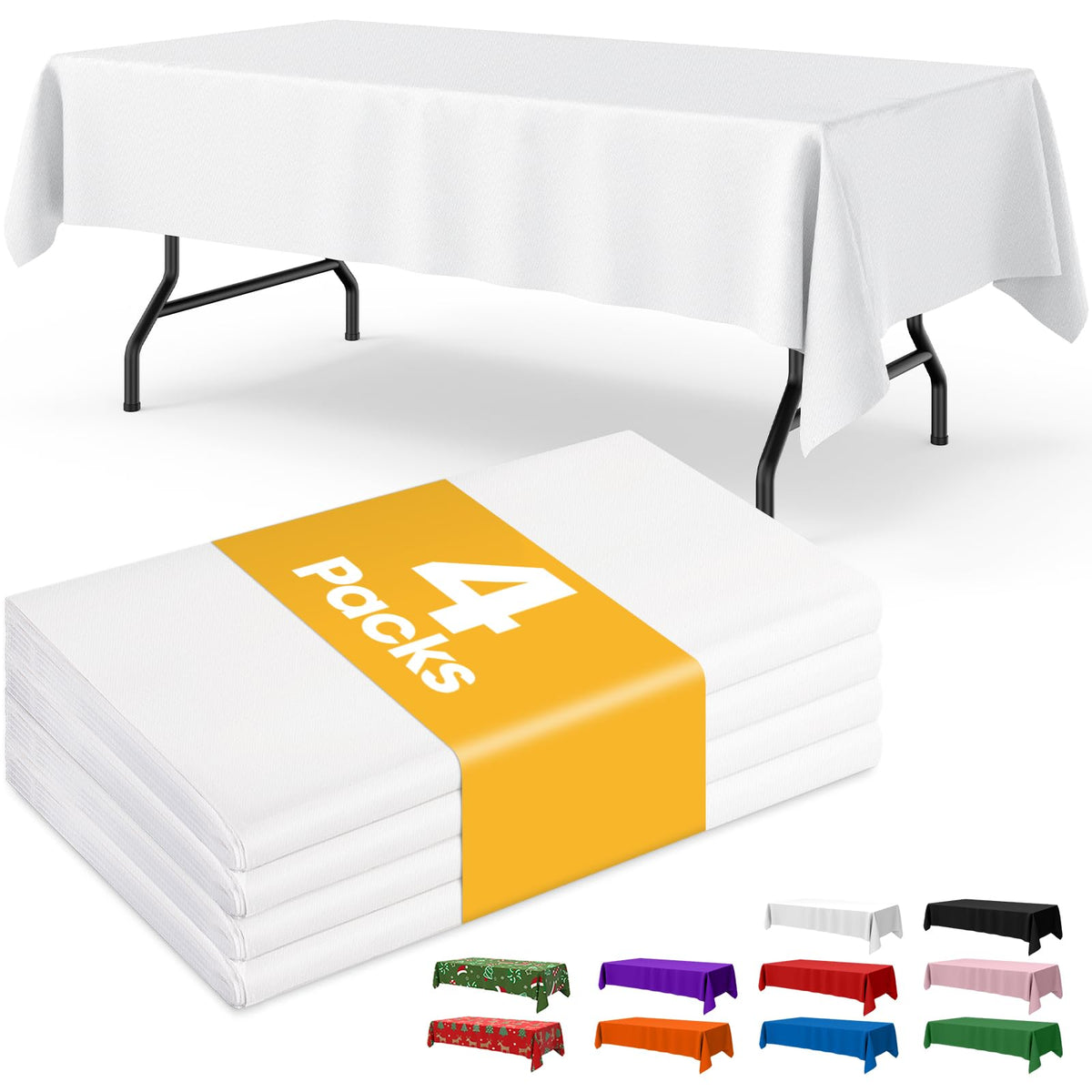Niuara White Plastic Table Cloth - 4 Pack 54" × 108" Rectangle Disposable Tablecloths for 6FT