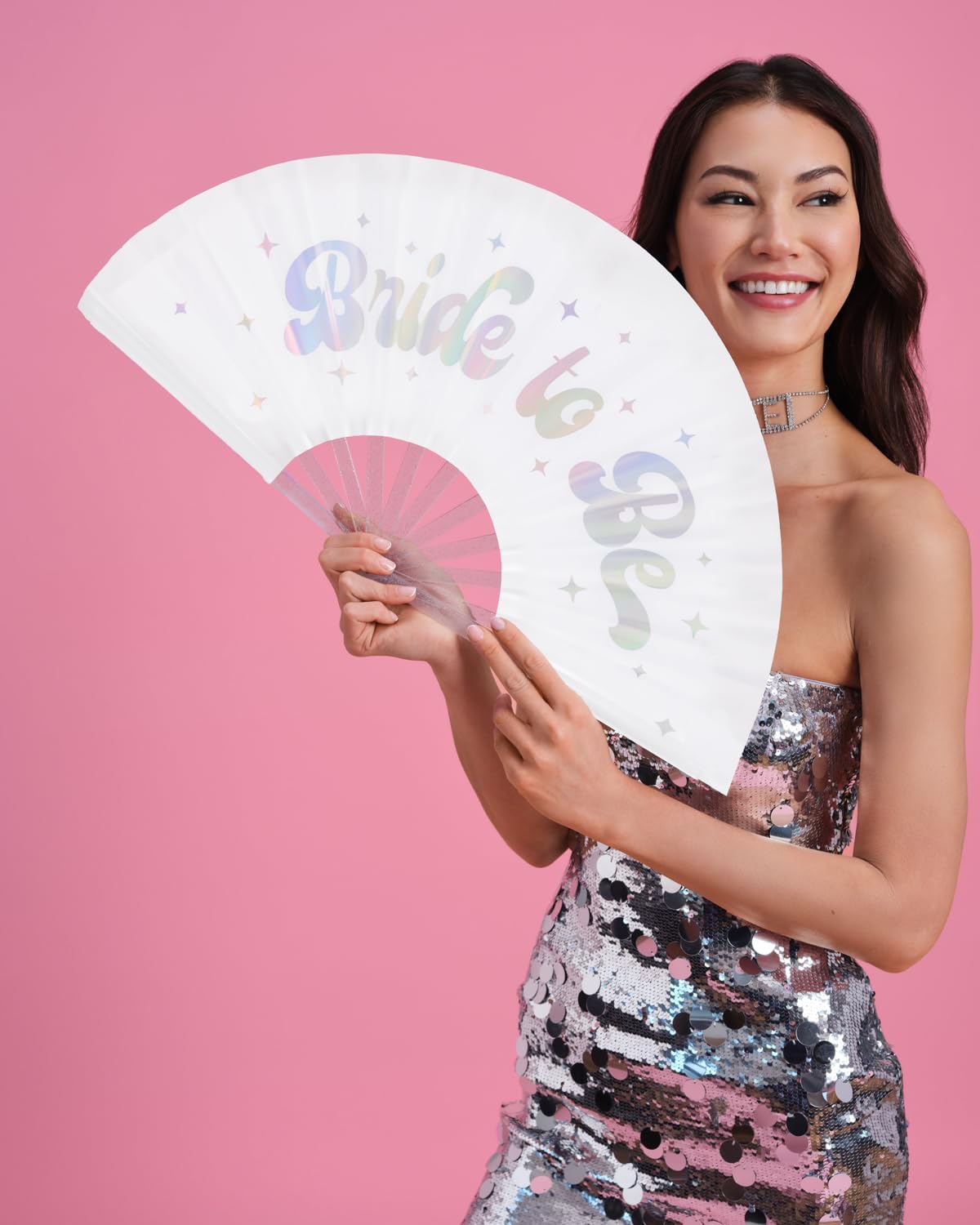 xo, Fetti Bride to Be Iridescent + Glitter Folding Fan | Bachelorette Party Decorations, Rave