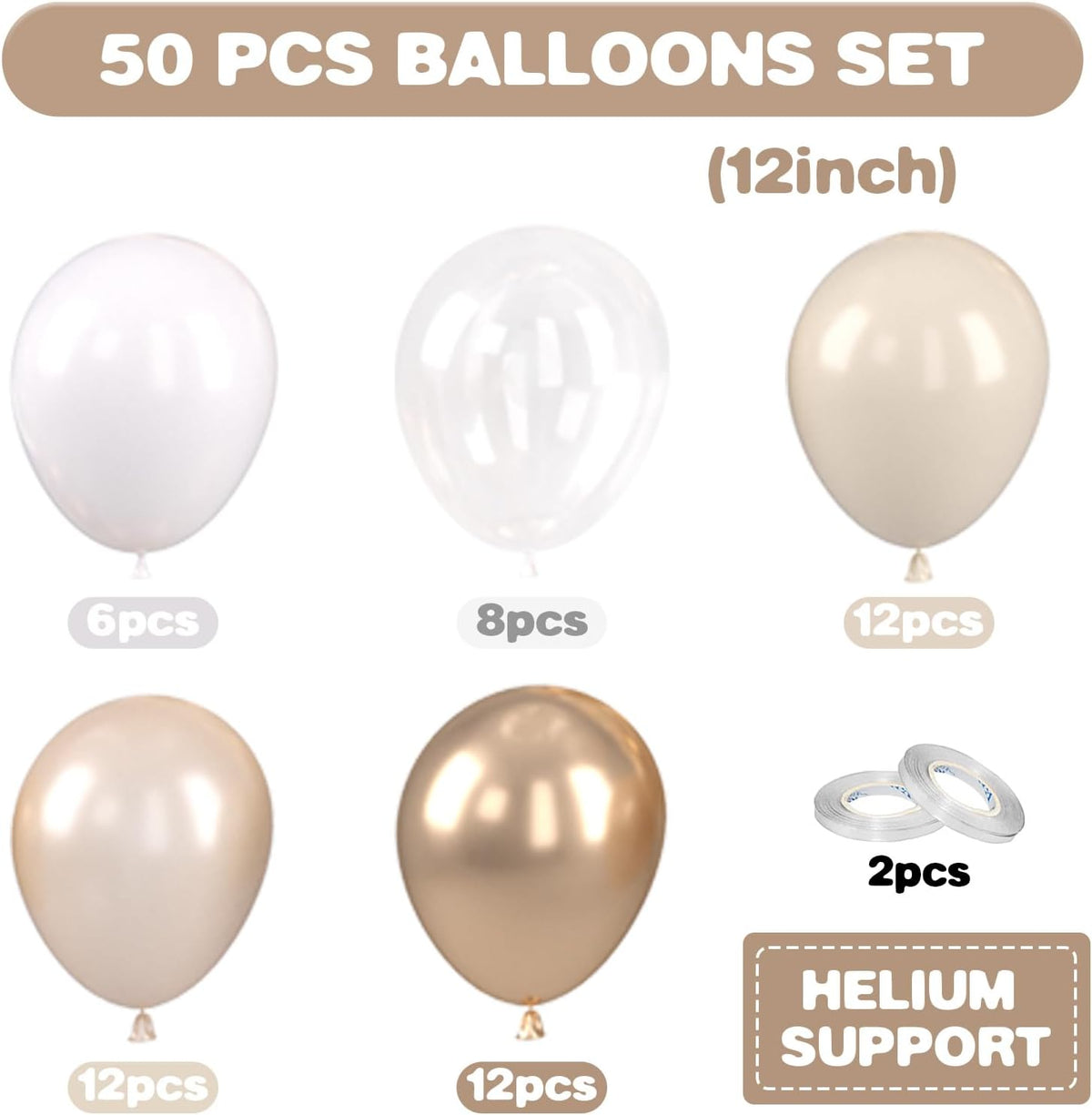 Gold and White Balloons, 12 Inch Gold Balloons, Nude Metallic Champagne Gold Balloons, Pearl White