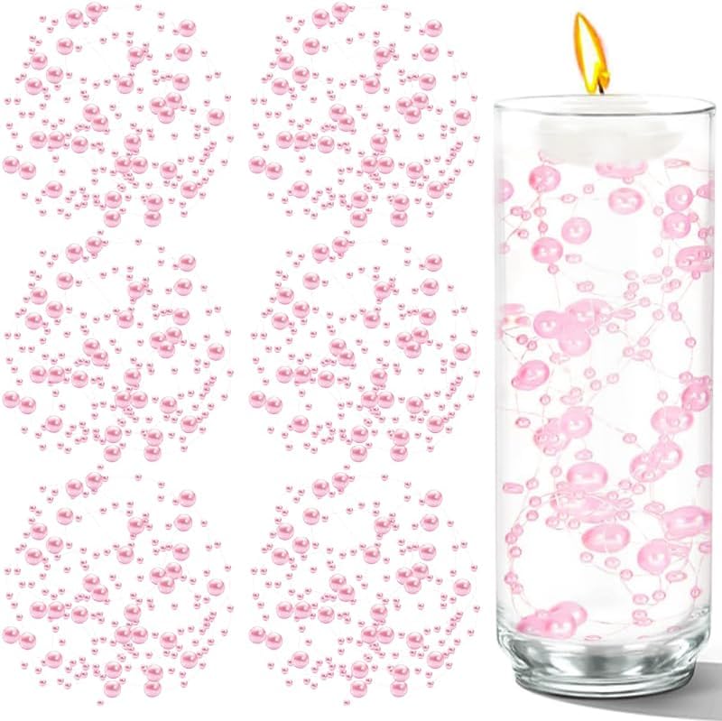50 PCS Artificial Floating Beads for Centerpieces Vases, Light Pink 8+3mm String Beads for Wedding