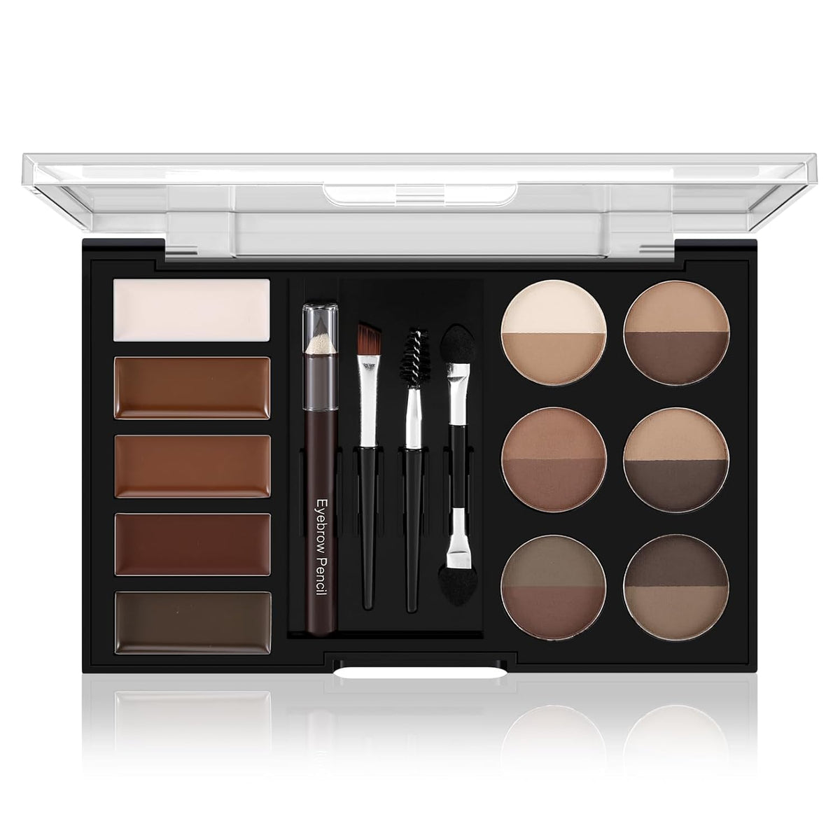 Eyebrow Powder Palette Set - 12 Colors, 5 Mascaras, 4 Stencils, Brush & Pencil, Volumizing Gel for
