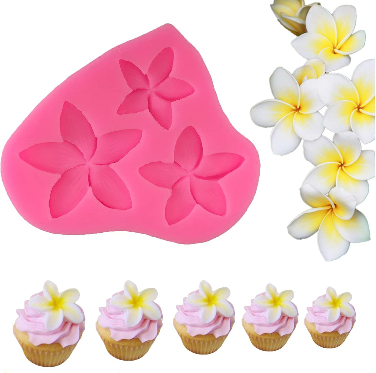 Frangipani Plumeria Flower Silicone Molds for Cake Decoration, Non Stick Fondant Mold for DIY