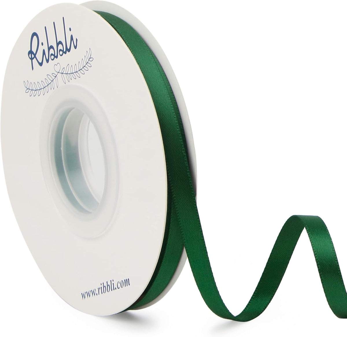 Ribbli Forest Green Double Faced Satin Ribbon,1/4” x Continuous 25 Yards,Use for Craft Bows