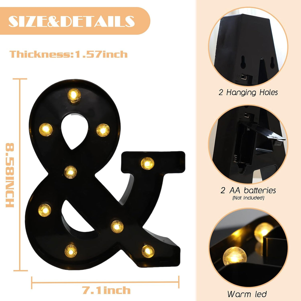 Led Marquee Letters, 8.58 Inch Black Light Up Letters, Small Led Letter Lights, Battery Powered