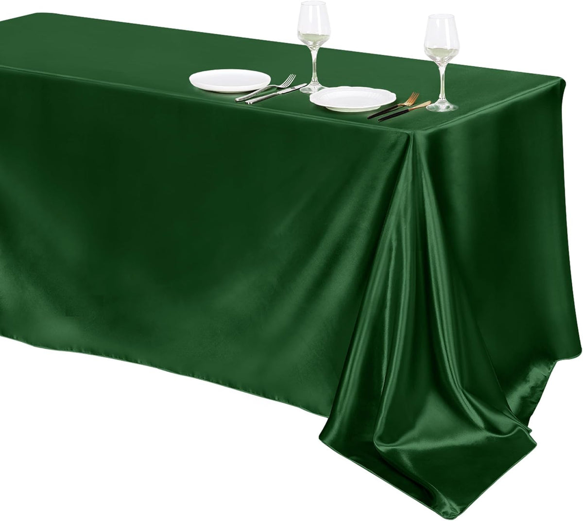 TURSTIN 1 Packs Dark Green Satin Tablecloth 102 x 58 Inch Overlay Satin Table Cover Rectangle
