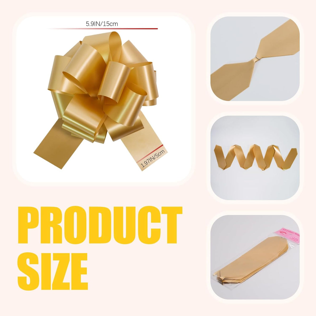 6 PCS 6 Inch Golden Pull Bows - Perfect for Gift Wrapping, Wedding Decor, Car Bows, Birthday