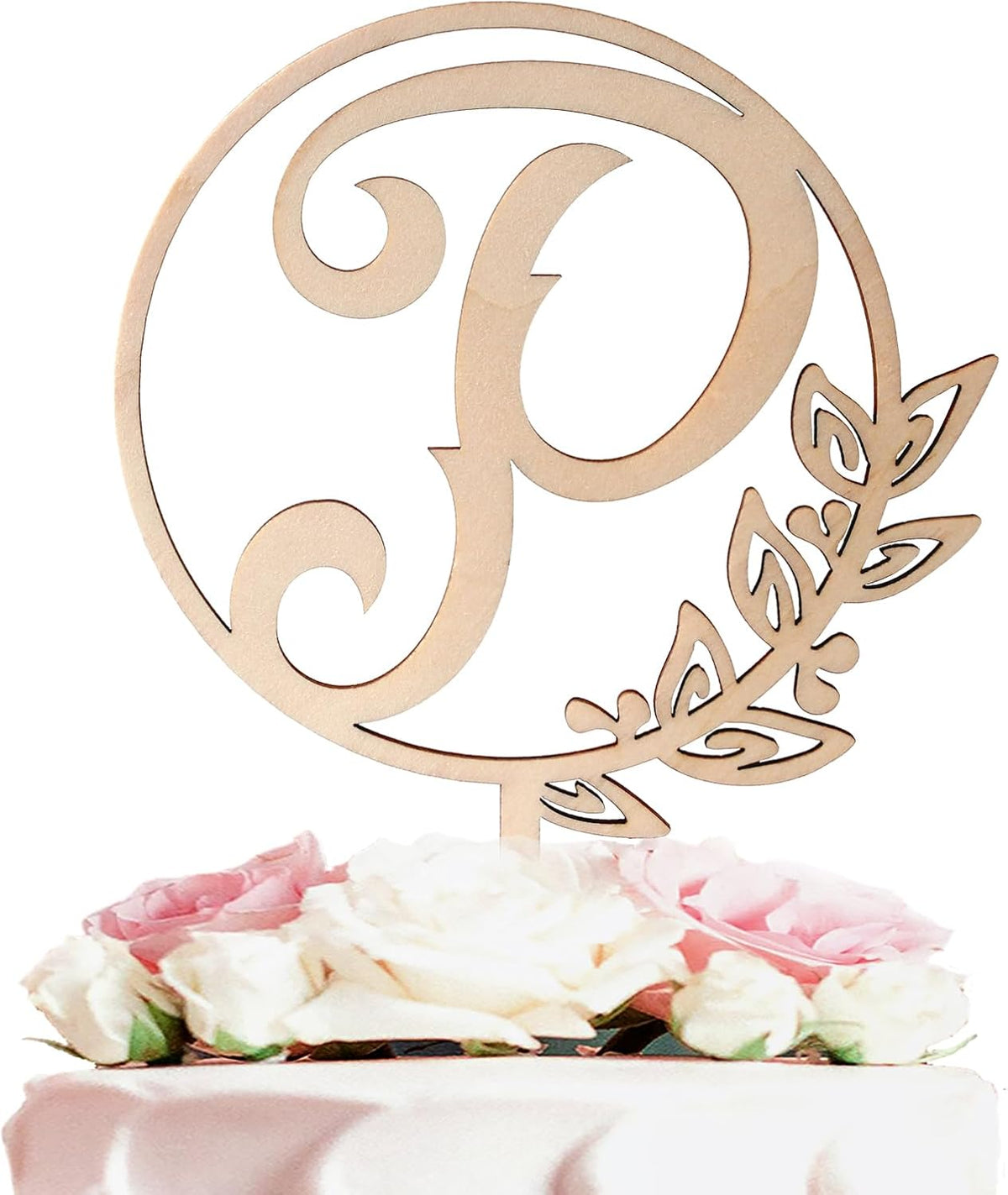 LINGTEER Personalized Inital Letter P Wooden Cake Topper Perfect for Birthday Rustic Wedding