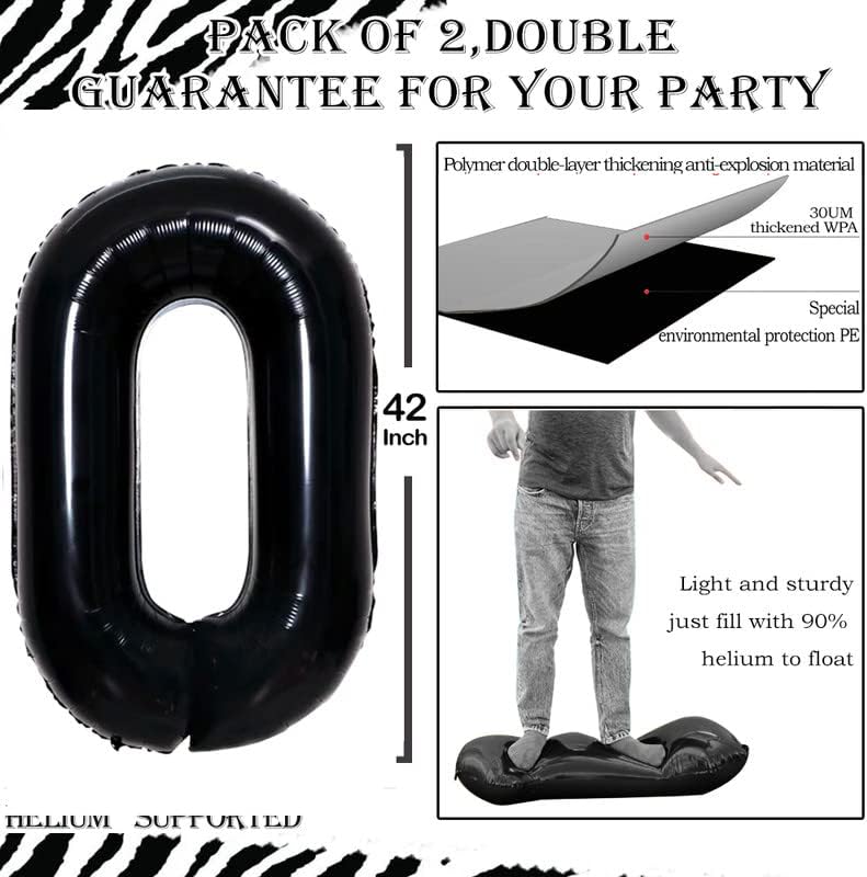 GOER 2 Pcs 42 Inch Black Foil Balloons Number 0 for 10th 20th 30th 40th 50th 60th 70th 80th 90th