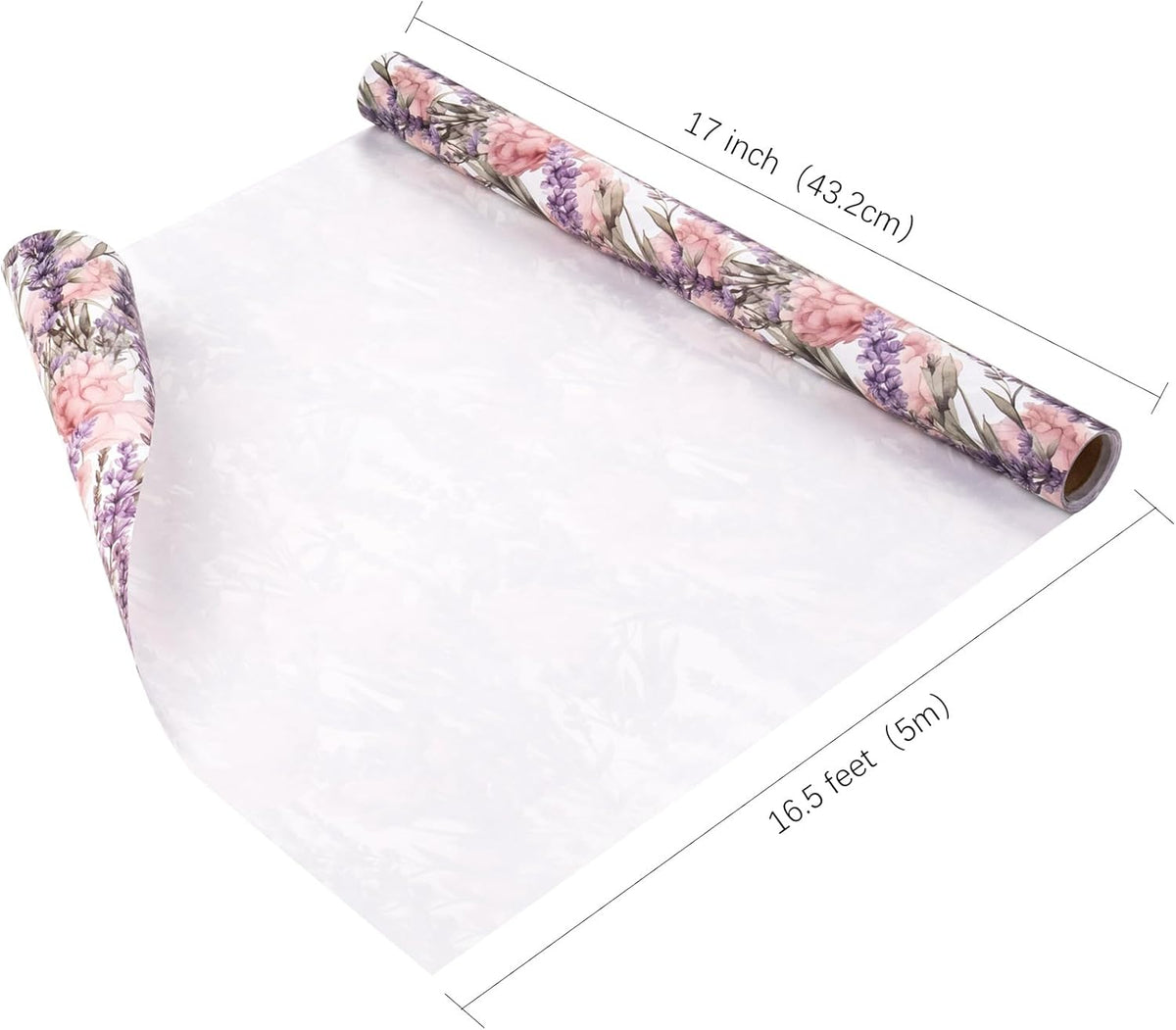 WRAPAHOLIC Kraft Floral Wrapping Paper - Mini Roll - 17 Inch x 16.5 Feet - Purple Lavender Flower