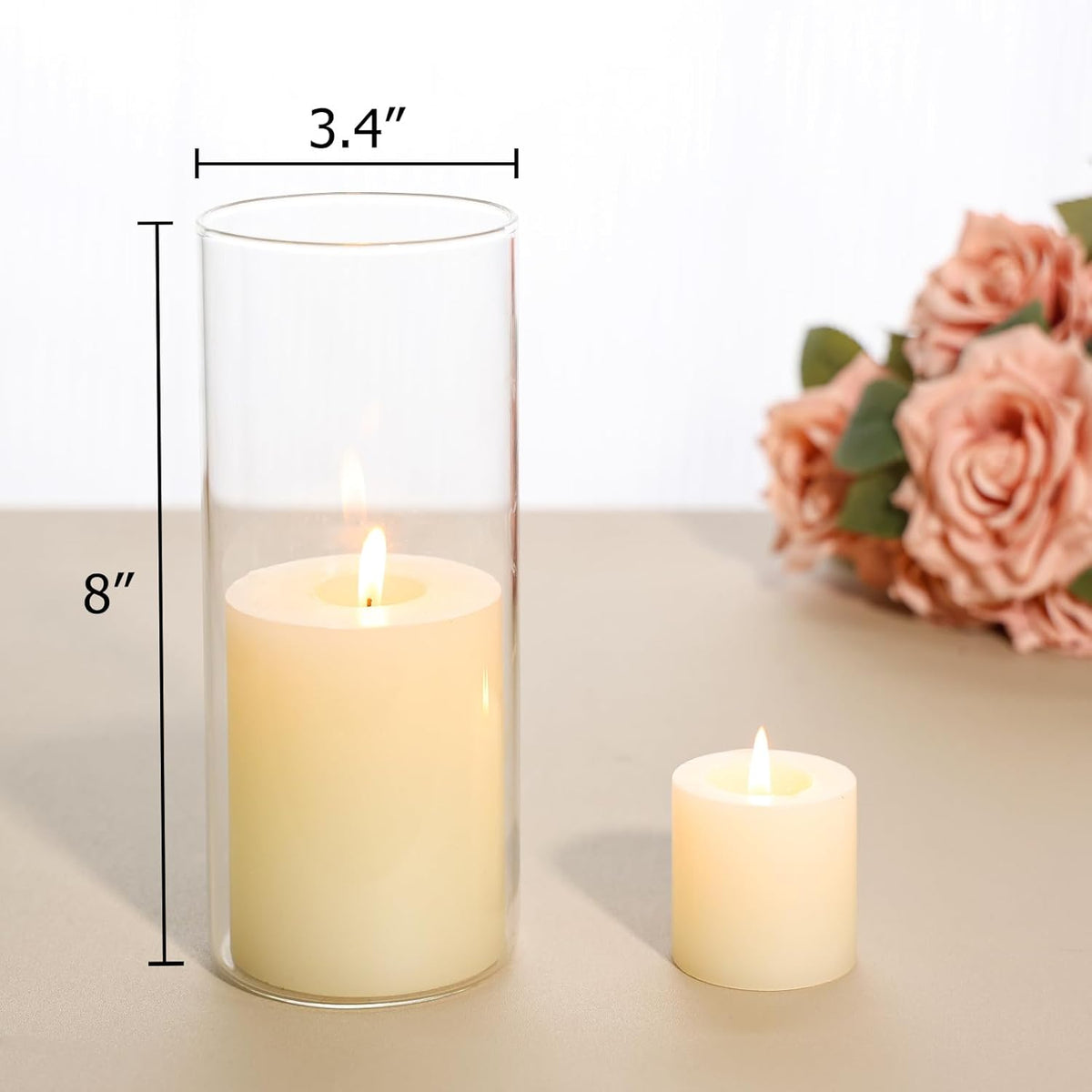 7Pcs Glass Cylinder Vase for Centerpieces Clear Glass Flower Vases Bulk, Glass Hurricane Candle