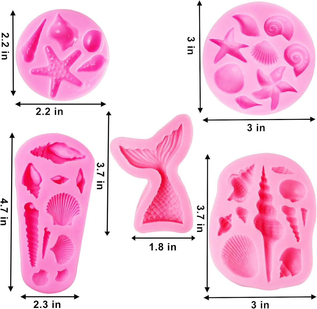 Seashell Silicone Molds, AIMEIKI 5 Pack Marine Theme Cake Fondant Silicone Molds Seashell Conch