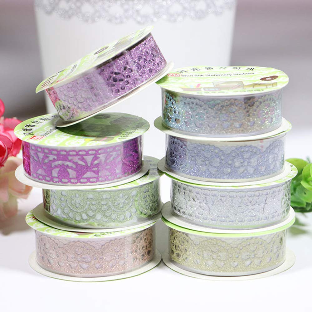 SallyFashion Washi Tape for Scrapbooking, 6 Roll Lace Pattern Glitter Tape in 6 Colors for