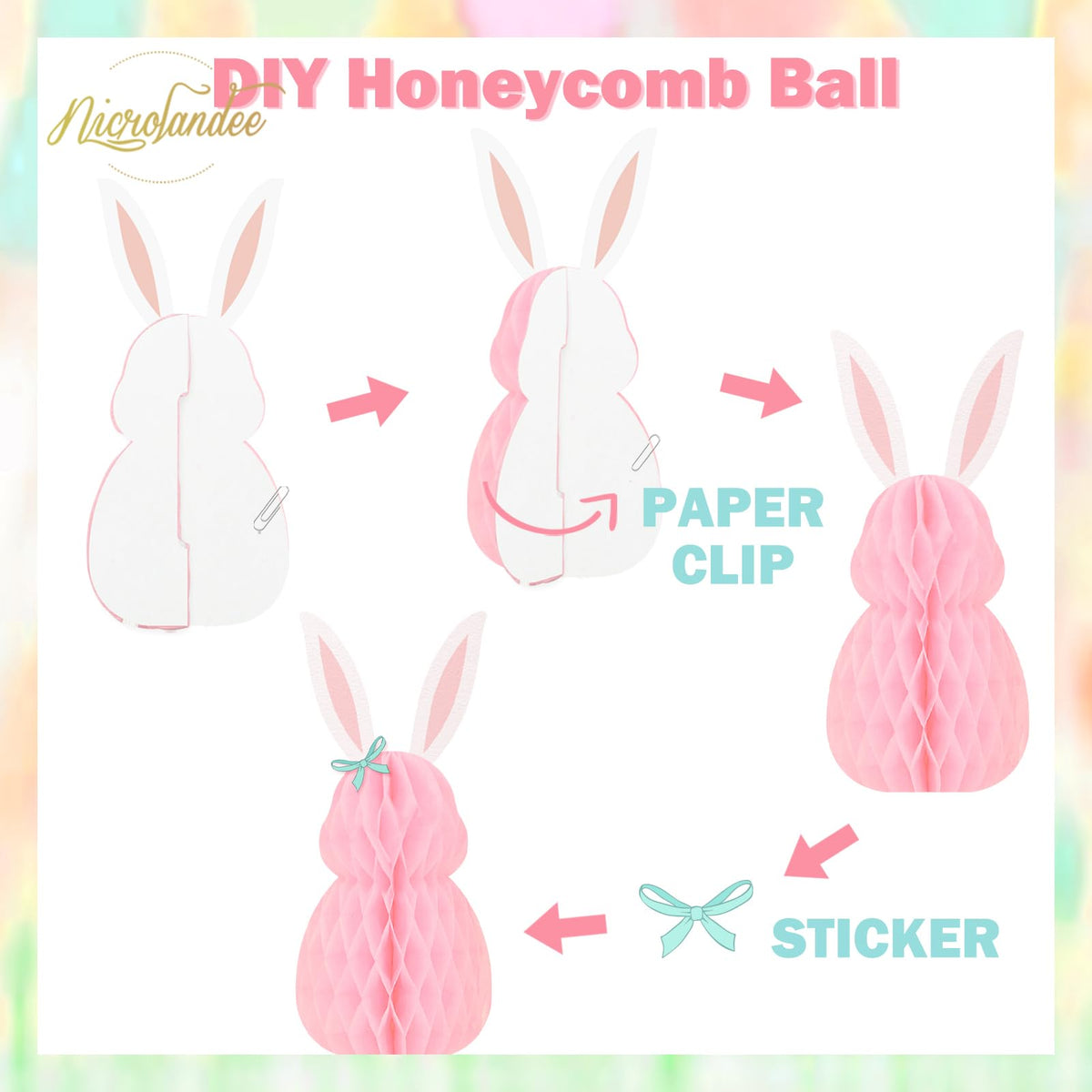 NICROLANDEE Easter Decorations - 3Pcs Mini Easter Bunny Family Honeycomb DIY Table Centerpiece Set