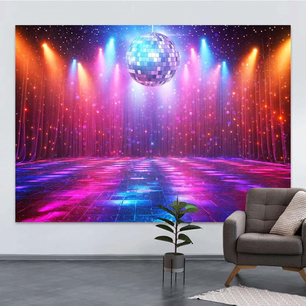 Disco Decorations Backdrop, Retro Glow Party 70s 80s 90s Theme Stage Dance Background Disco Party
