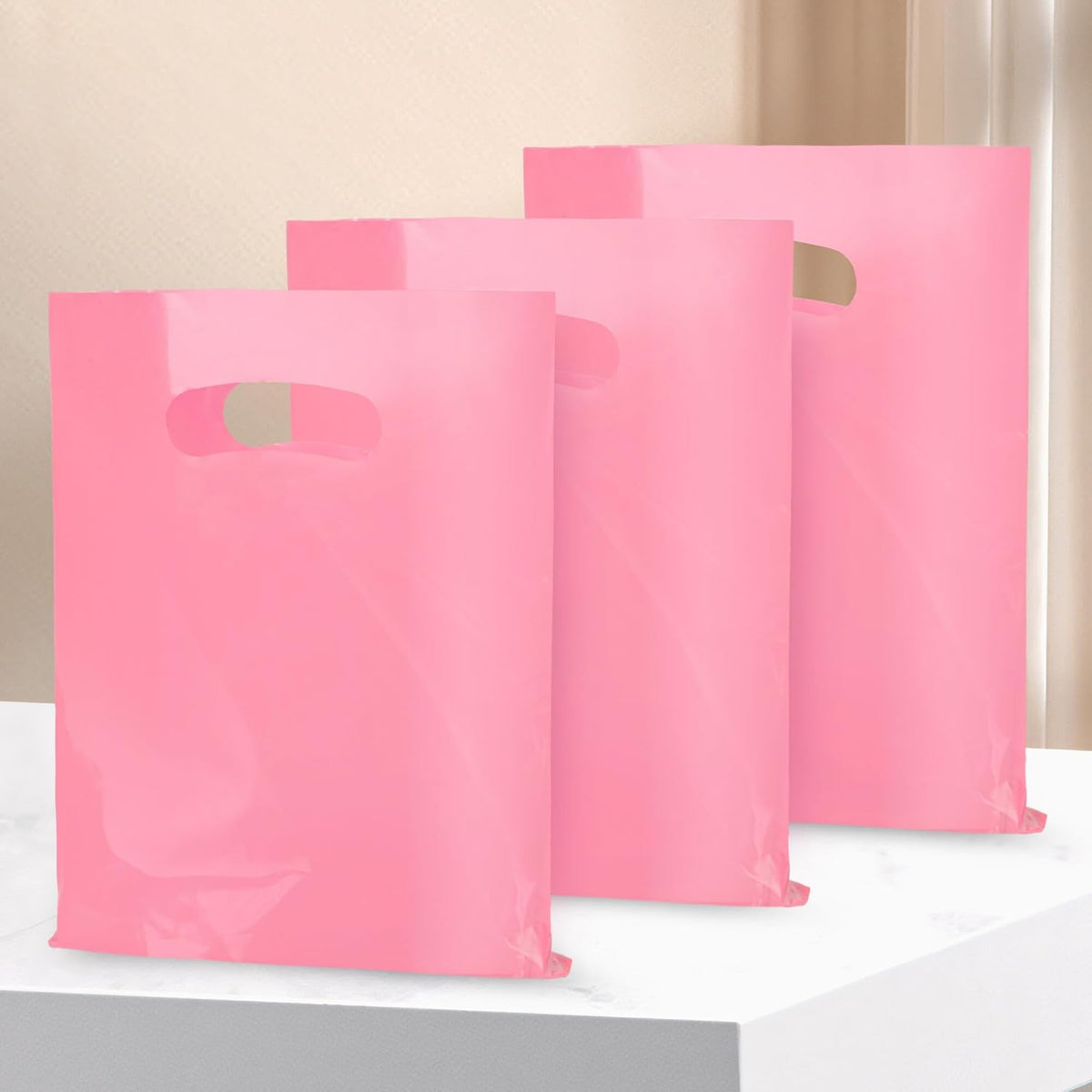 Pink 100 PCS Small Gift Bags, 6"x8" Goodie Party Favor Bags with Handle, Treat Retail Pouches for