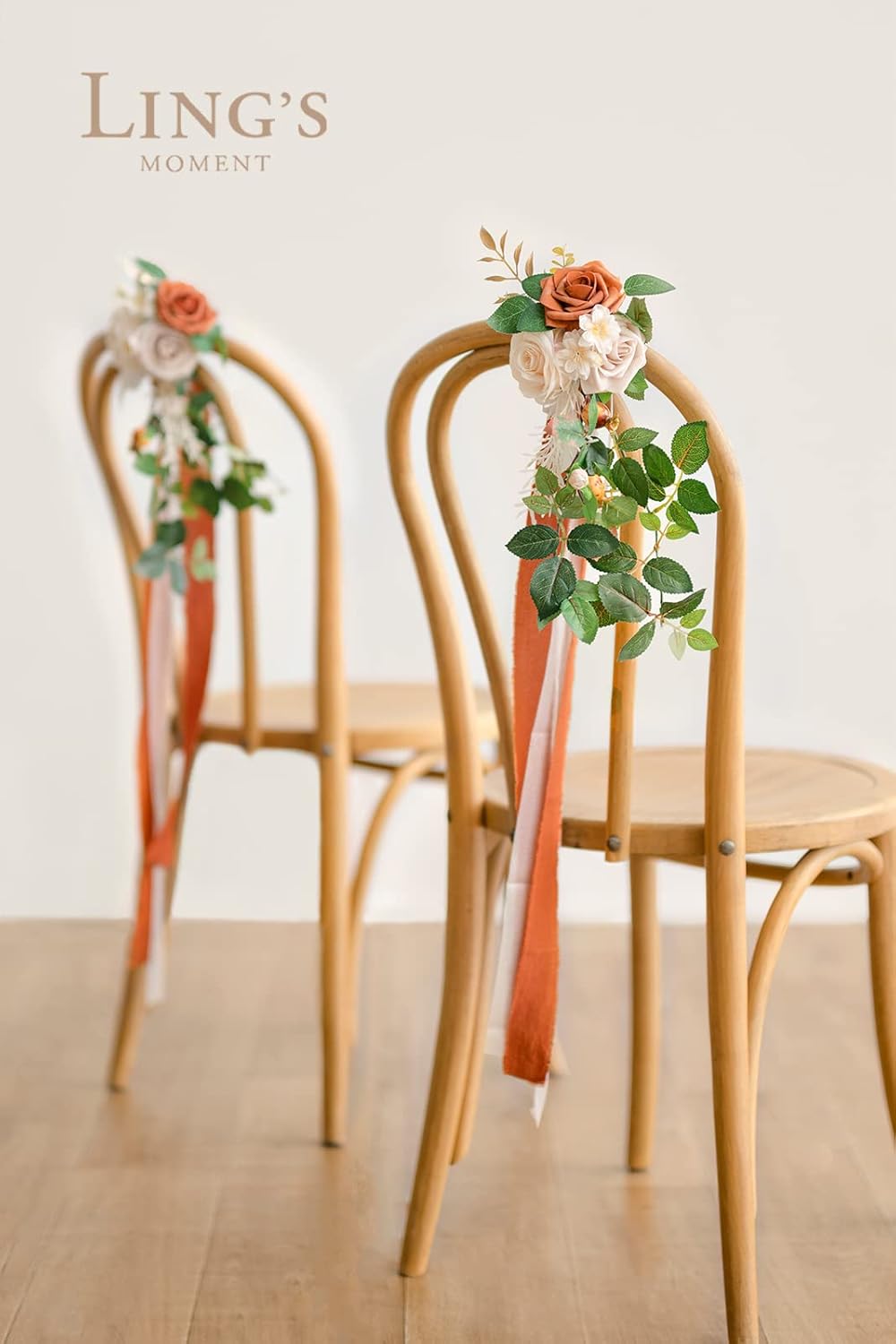 Ling's Moment 8 Wedding Artificial Aisle Pew Flowers Chair Decorations Arrangements With Chiffon