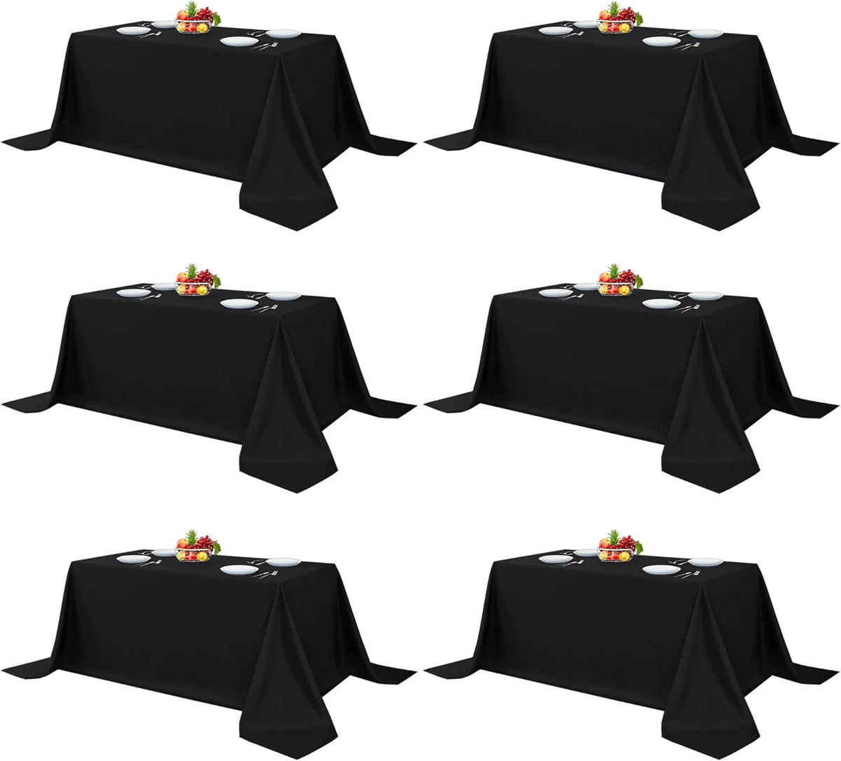 Fitable Black Tableclothes for Rectangle Tables, 6 Pack - 90 x 132 Inch - Reusable and Elegant
