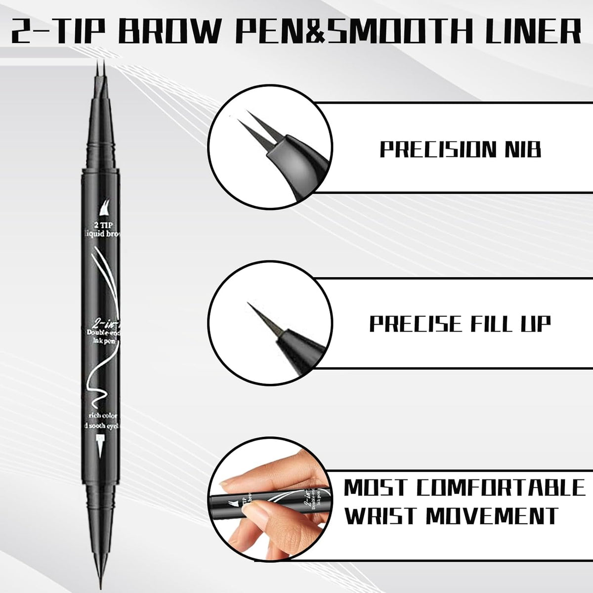 Curved 2 Tip Eyebrow Pen-Brown Eyebrow Pencil With Black Eyeliner 2-in-1 Dual-Ended Create Natural