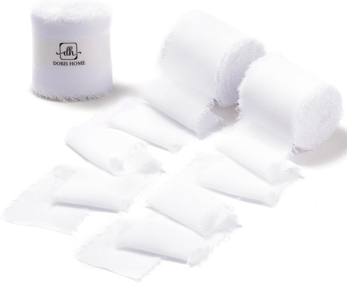 DORIS HOME White Chiffon Ribbon for Flower Bouquet, 2" x21Yd Fabric Ribbon for Gift Wrapping