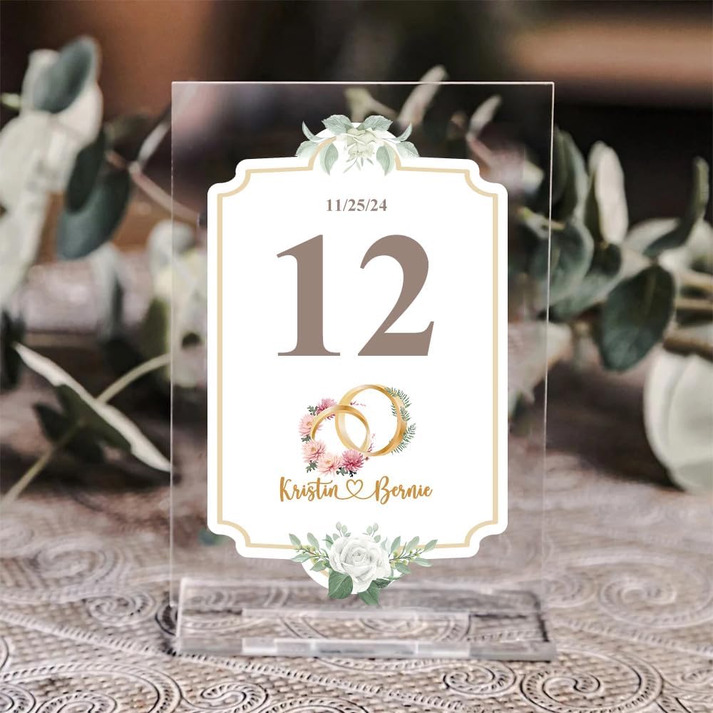 callie Personalized Wedding Table Numbers with Couple’s Name & Date, Custom Acrylic Birth Flower