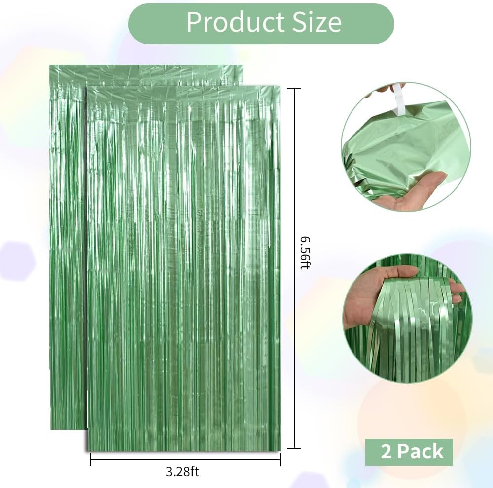 BEISHIDA 2 Pcs Light Green Door Streamers Tinsel Curtain Party Backdrop Fringe Foil Wall Background