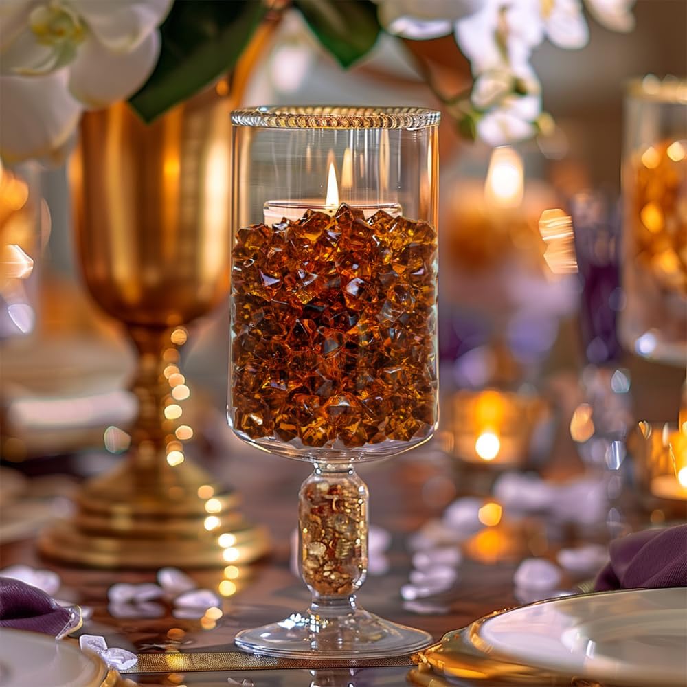 HappyFiller 700 PCS Pack Dark Amber Fake Ice Rocks Small Crystal Cube Stones Fake Diamonds for Vase