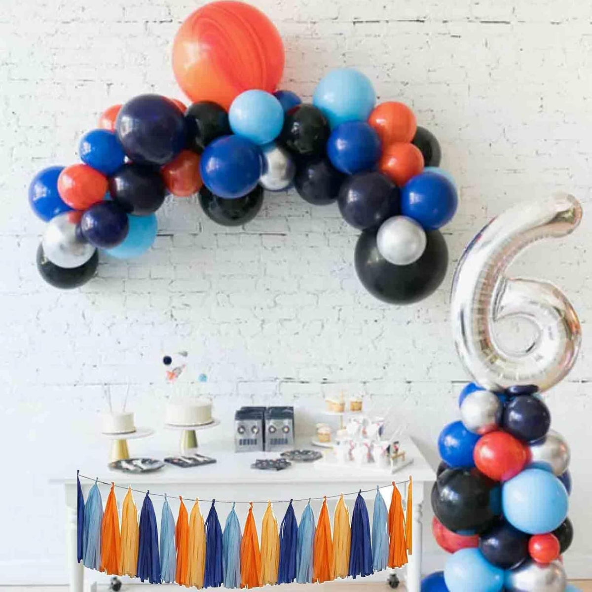 GAKA Orange and Blue Tassel Garland Tissue Paper Tassel Banner,Table Decor,Tassels Party Decor