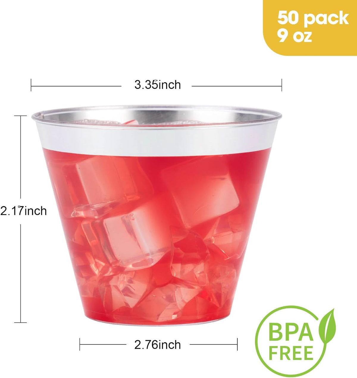 Goodluck 50PCS 9oz Plastic Cups for Party, Disposable Silver Plastic Cups, Cocktail Glasses for