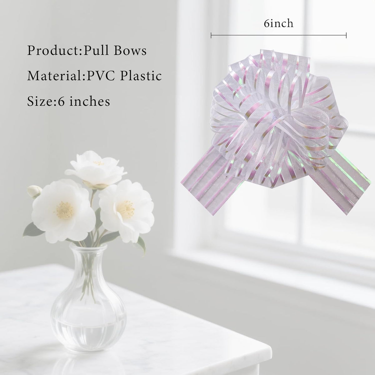12 Pcs 6 Inch Large Organza Pull Bow Ribbon – Elegant Gift Bows for Wedding Decorations, Christmas